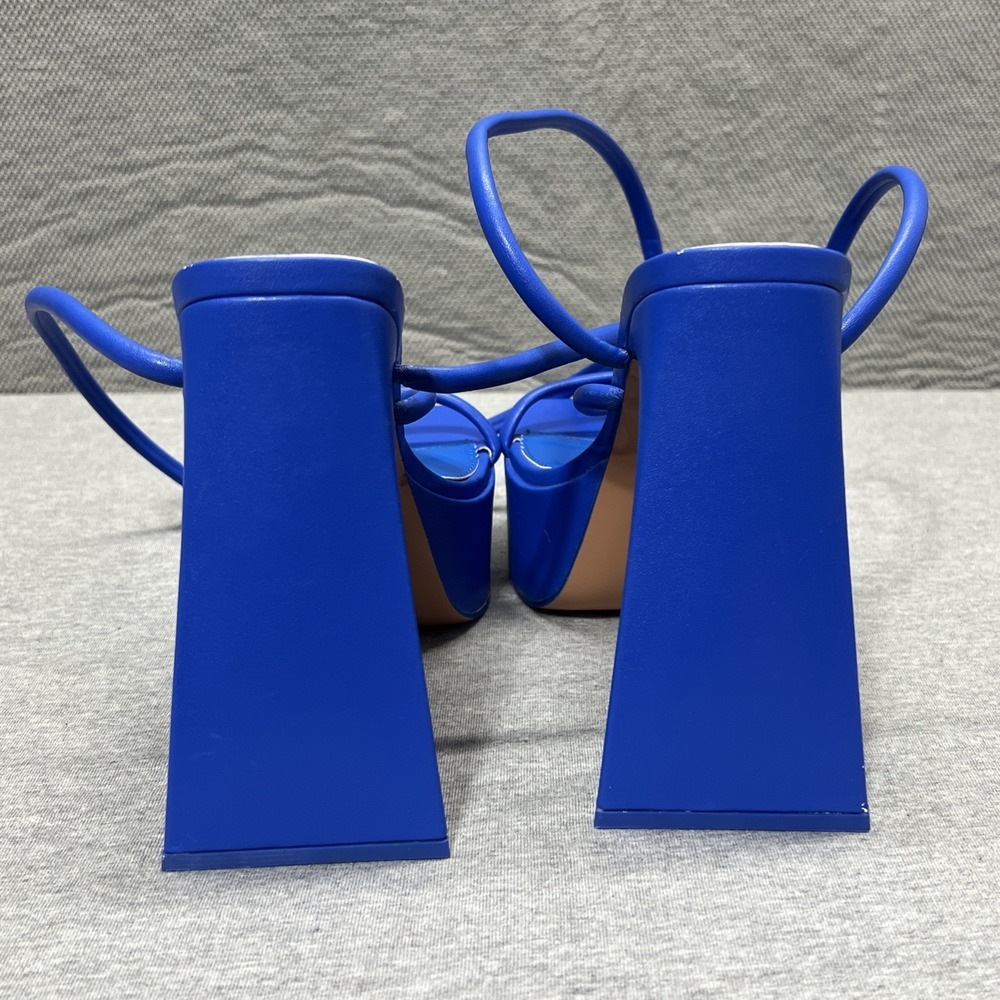 Mixx Shuz Platforms Blue Satin Heels Shoe  Women's Size 8.5 Ankle Wrap Straps - Picture 7 of 14